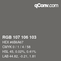 Color code: RGB 107 106 103 | qconv.com