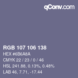 Color code: RGB 107 106 138 | qconv.com