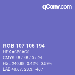 颜色代码: RGB 107 106 194 | qconv.com