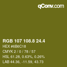 カラーコード: RGB 107 108.8 24.4 | qconv.com