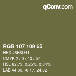 Color code: RGB 107 109 65 | qconv.com