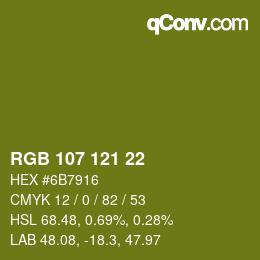 Color code: RGB 107 121 22 | qconv.com