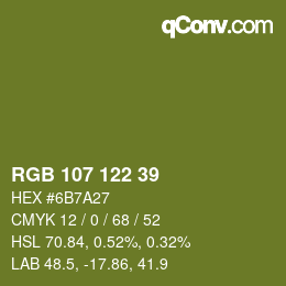 颜色代码: RGB 107 122 39 | qconv.com