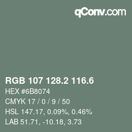 カラーコード: RGB 107 128.2 116.6 | qconv.com