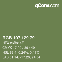 Color code: RGB 107 129 79 | qconv.com