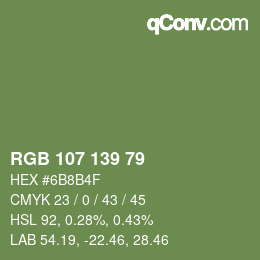 Color code: RGB 107 139 79 | qconv.com