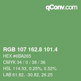カラーコード: RGB 107 162.8 101.4 | qconv.com