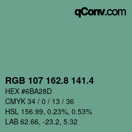 カラーコード: RGB 107 162.8 141.4 | qconv.com