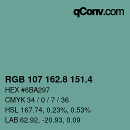 カラーコード: RGB 107 162.8 151.4 | qconv.com