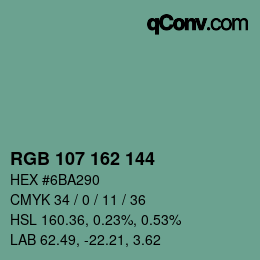 Color code: RGB 107 162 144 | qconv.com