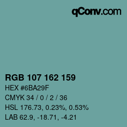 カラーコード: RGB 107 162 159 | qconv.com
