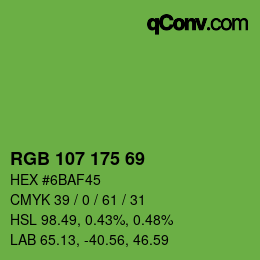 Color code: RGB 107 175 69 | qconv.com