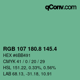 カラーコード: RGB 107 180.8 145.4 | qconv.com