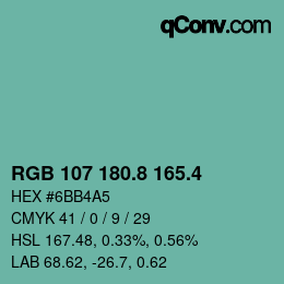 カラーコード: RGB 107 180.8 165.4 | qconv.com