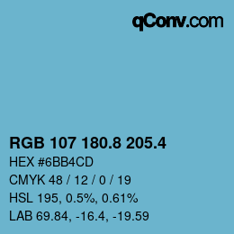 カラーコード: RGB 107 180.8 205.4 | qconv.com