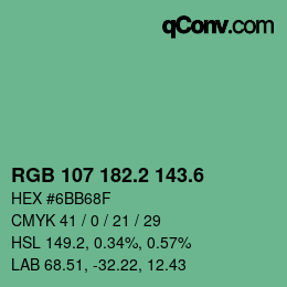 カラーコード: RGB 107 182.2 143.6 | qconv.com