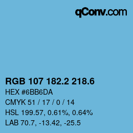 カラーコード: RGB 107 182.2 218.6 | qconv.com