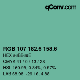 カラーコード: RGB 107 182.6 158.6 | qconv.com
