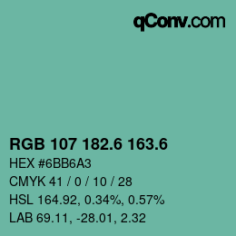カラーコード: RGB 107 182.6 163.6 | qconv.com