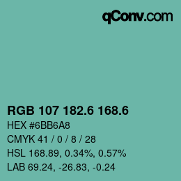 カラーコード: RGB 107 182.6 168.6 | qconv.com