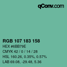 カラーコード: RGB 107 183 158 | qconv.com