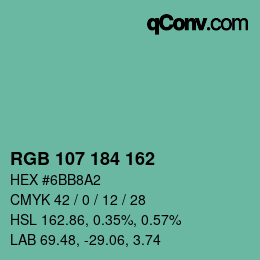 Color code: RGB 107 184 162 | qconv.com