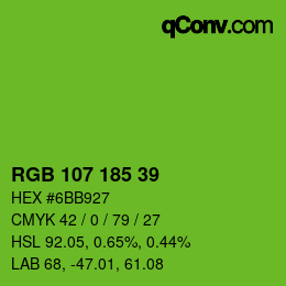 Color code: RGB 107 185 39 | qconv.com