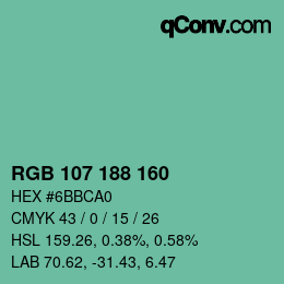 Color code: RGB 107 188 160 | qconv.com