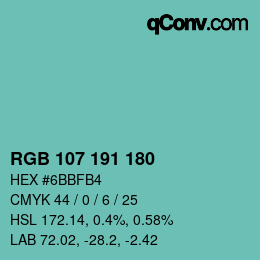 Color code: RGB 107 191 180 | qconv.com