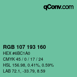 カラーコード: RGB 107 193 160 | qconv.com