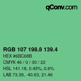 カラーコード: RGB 107 198.8 139.4 | qconv.com