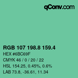 カラーコード: RGB 107 198.8 159.4 | qconv.com
