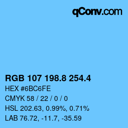 カラーコード: RGB 107 198.8 254.4 | qconv.com