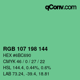 カラーコード: RGB 107 198 144 | qconv.com