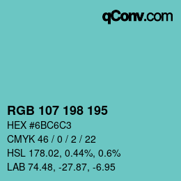 Código de color: RGB 107 198 195 | qconv.com