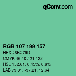颜色代码: RGB 107 199 157 | qconv.com