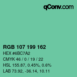 カラーコード: RGB 107 199 162 | qconv.com