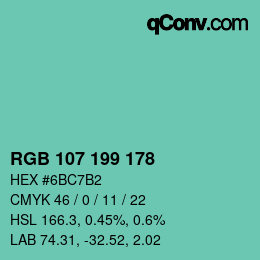 Farbcode: RGB 107 199 178 | qconv.com