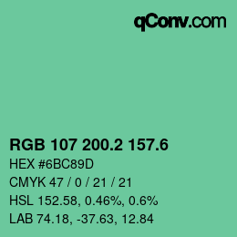 カラーコード: RGB 107 200.2 157.6 | qconv.com