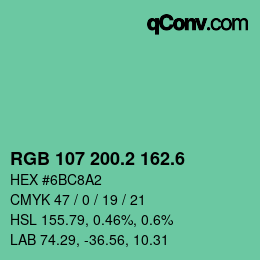 カラーコード: RGB 107 200.2 162.6 | qconv.com