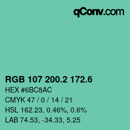 カラーコード: RGB 107 200.2 172.6 | qconv.com
