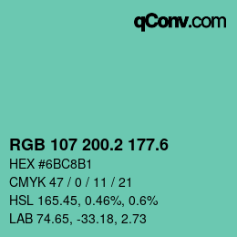 カラーコード: RGB 107 200.2 177.6 | qconv.com