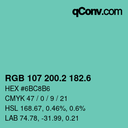 カラーコード: RGB 107 200.2 182.6 | qconv.com