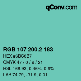 カラーコード: RGB 107 200.2 183 | qconv.com
