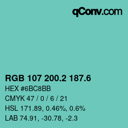 カラーコード: RGB 107 200.2 187.6 | qconv.com
