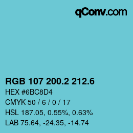 カラーコード: RGB 107 200.2 212.6 | qconv.com