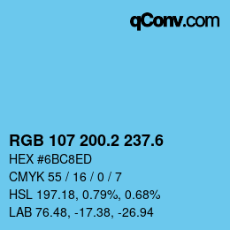 カラーコード: RGB 107 200.2 237.6 | qconv.com