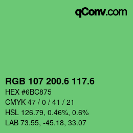 カラーコード: RGB 107 200.6 117.6 | qconv.com
