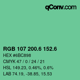 カラーコード: RGB 107 200.6 152.6 | qconv.com