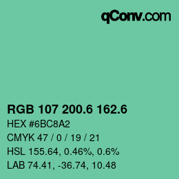 カラーコード: RGB 107 200.6 162.6 | qconv.com